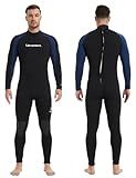 Lemorecn Wetsuit Men 3/2mm Back Zip Full Wetsuits Black Blue(3031blackblue-L)