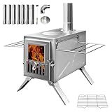 TOUNTO Wood Burning Stove,Portable Camping Stove with Chimney Pipes,Front Window，Side Racks,Mini Wood Stove for Outside Tent,Cookout,Truck Travel and inside Woodcutter's Cottage