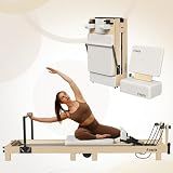 Pilates Reformer, PAETA Wooden Foldable Pilates Reformer Machine with Springs, Pilates Machines for Home Use and Studio, Pilates Equipment with Sitting Box, Jump Board and Accessories(Ivory)