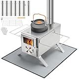 Gonex Hot Tent Stove, Portable Wood Burning Camping Stainless Steel Stove with Chimney Pipes for Tent, Outdoor, Heating, Cooking, Ice Fishing