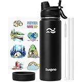 Swigina [2-IN-1 LID] Insulated Water Bottle with Silicone Boot (36hrs Cold/18hrs Hot) - DIY Stickers, Leakproof, BPA Free, Black, 24 oz