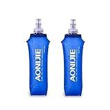 AONIJIE 2 Pack Soft Water Bottle, TPU Collapsible Flask Foldable Bottles for Hydration Pack, BPA-Free, for Running Hiking Cycling Climbing (2 Pcs - 500ml)