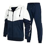 CALUOMATT Mens Full Zip Warm Tracksuit Sports Set Casual Sweat Suit Dark Blue XL