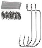 FINOSEAK 100Pcs Offset Worm Hooks, Round Bend Bass Fishing Hooks Kit