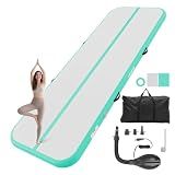 VEVOR Inflatable Gymnastics Air Mat Tumble Track with Pump for Training, 10/13/16.4/20ft Sizes, 4/8 In Thick PVC Air Tumbling Mat for Home/Yoga/Gym, Light Green, 10'Lx3.3'W (3×1×0.1m)