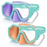 Vvinca 2 Pack Kids Swim Goggles with Nose Cover for Boys Girls 3-15, Anti Fog Diving Mask with Shatterproof Safety Lens for Toddler, Waterproof Swimming Goggles Value Set for Beach & Pool Beach