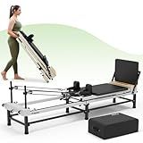 PAETA Pilates Reformer, 91" Foldable Reformer Pilates Machine with Adjustable Reformer Heights, Pilates Equipment with Piano Wire Spings and Jump Boards(Black Reformer with Box
