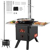 VEVOR Camping Wood Stove Alloy Steel Camping Tent Stove, Portable Wood Burning Stove with Chimney Pipes & Gloves, 1400in³Firebox Hot Tent Stove for Outdoor Cooking and Heating with 8 Pipes