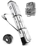 AUROTIER 10mm Padded Skis Snowboard Bag with Wheels and TSA Combination Lock for Air Travel, 3 TPU Zippered Bags, Flexible Storage for Snowboards, Helmets, Snow Jackets & Boots, Waterproof, White Camo