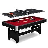 Hathaway Spartan 6 ft Pool Table & Ping Pong Top Combo, 2-in-1 Game Table | Red wool felt, chrome-plated corners, K819 cushions, removable tennis top, full accessory kit, ideal for family rec rooms