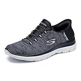Skechers Women's Summits Hands-Free Slip-Ins – Memory Foam Insole, Heel Pillow, Vegan Materials Sneaker, Black White, 8