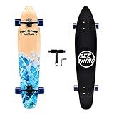 42 Inch Longboard Skateboard Complete Cruiser,The Original Artisan Maple Skateboard Cruiser for Cruising, Carving, Free-Style and Downhill（Sea Wave）
