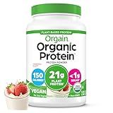 Orgain Organic Vegan Protein Powder, Strawberries & Cream - 21g Plant Based Protein, 4g Prebiotic Fiber, Low Net Carb, No Lactose Ingredients, No Added Sugar, Non-GMO, For Shakes & Smoothies, 2.03 lb