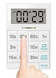 dretec One-Push Timer, Just Press, Easy, Time Saving, Interval, Silent, Kitchen Timer, Digital, Magnet, Stand, Light, Study, Muscle Training, Sports, White