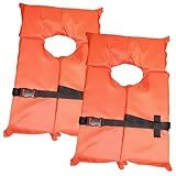 2 Pack Coast Guard Approved Life Jackets. High Visibility Color Type II Keyhole Life Vest in Classic May West Style. Compliance Flotation Device Adult Orange