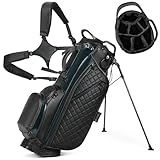 Sturdum PU Leather Golf Stand Bag for Men, 7 Way Full-Length Dividers with Velvet-Lined, Lightweight Waterproof Club Bag with Multi Pockets Cooler Pouch, Ergonomic Dual Straps for Walking and Cart