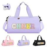 Cheer Bag with Shoes Compartment for Girls Cheerleader Gifts, Personalized Cheerleading Sport Gym Duffel Bags, Cute Chenille Letter Gymnastics Duffle Bag Cheer Gift for Teen Girl Athletes(Purple)