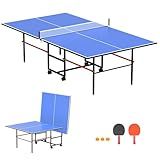 Foldable Ping Pong Table for Indoor/Outdoor, 8 X 4 FT Professional Table Tennis Table with Net, 2 Table Tennis Paddles and 3 Balls - Tournament Quality - Foldable with Single Player Playback Mode