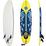 KOTEK 6' Surfboard, Surfing Board with 3 Removable Fins, Safety Leash, EPS Core & EPE Deck, Lightweight Surf Board for Teenagers, Adults, Beginners (Yellow+Blue)