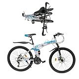 Arligaaduo 26 Inch Foldable Mountain Bike, 21 Speed Folding Mountain Bike with Double Shock Effect, Full Suspension Powerful Mechanical Dual Disc Brakes, Unique Design and Ergonomic Frame & Cushion