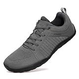 ATHMILE Men's Barefoot Shoes Wide Toe Box Trail Running Walking Shoes Zero-Drop Sole Lightweight Grounding Minimalist Sneakers Athletic Training Lifting Shoes for Gym Hiking Workout Cycling Grey