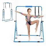 VEVOR Gymnastic Bars for Kids, 140 lbs Capacity Folding Training Kip Bar, Adjustable Height Gymnastic Horizontal Bar for Home, Training Equipment for Indoor and Outdoor, Easy to Assemble, Blue