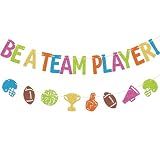 Pre-Strung Football Classroom Banner Be A Team Player Sports Decor | Multicolor Glitter Teamwork Bulletin Board Decorations for Back to School Birthday Game Day Party Supplies