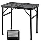GREGIN Camping Table with Mesh Desktop, Lightweight & Portable Small Folding Grill Table, Height Adjustable Metal Outdoor Table for Camp, Cooking, BBQ, RV, Picnic-2 FT Black