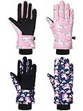 Honoson 2 Pairs Kids Snow Gloves Winter Waterproof Kids Ski Gloves Youth for Girls Boys Outdoor Toddler Snowboard Warm Clothe(Unicorn Pattern,10-15 Years)