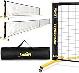Portable Pickleball Net Set with Wheels, Regulation Size 22 FT & Half Court 11 FT, Steady Metal Frame Pickle Ball Net Set System with Carry Bag for Backyards, Driveways, and Garages (Black&Yellow)