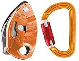 PETZL GRIGRI Belay Device with Sm'D Twist-Lock Carabiner - Belay Device with Cam-Assisted Blocking for Sport, Trad, & Top-Rope Climbing - Red
