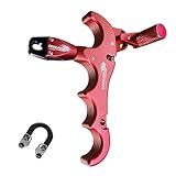 xxiaojun Compound Bow Aid Releaser and D Loop Rope，Adjustable Can Rotate 360° Thumb Release Bow Aluminum Alloy Aids，Archery Release Aids with Anti-Slip Grain. (4 Fingers-Non-Slip Spreading-Red)