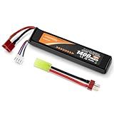 Crazepony Airsoft Battery 11.1V 1400mAh 30C Rechargeable LiPo Hobby Battery with T Plug to Mini Tamiya Cable for Airsoft Model