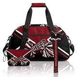 Cheer Duffel Bag Set with Makeup Bag & Bow Keychain, Sports Travel Gym Tote for Women Cheerleaders (Wine red/Black/White)