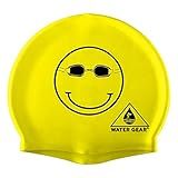 Water Gear Latex Swim Cap - Swimming Caps for Girls Long Hair - Waterproof Swimming Cap - Happy Face Black/Yellow