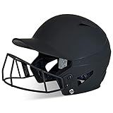 CHAMPRO womens Rise Fastpitch and Matte Finish HX Softball Batting Helmet with Facemask, Black, Large US