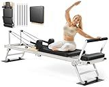 Pilates Reformer, 89'' Foldable Pilates Machine & Equipment for Home Use and Gym Workout, with Springs and Jumpboard, Pilates Equipment for Advanced and Beginners Users, Up to 300 lbs, White