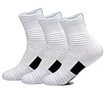 Yoknatt White Performance Ankle Athletic Youth Basketball Socks for Mens Boys Womens Crew Cushion Sports Cycling Basketball Compression Sock 3 Pack