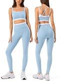2 Pieces Workout Sets for Women,Seamless Yoga Leggings with Padded Sports Bras,Athletic Matching Outfits,Gym,Casual