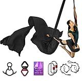 Aerial Silks Deluxe Equipment Set for Aerial Yoga, Aerial Yoga Hammock, Aerial Acrobatic,Circus Arts, Aerial Dance(L:10m W:2.8m） (Black)