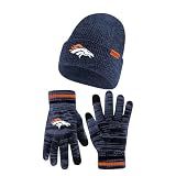 Ultra Game Adults NFL Official Super Soft Marl Knit Winter Beanie Knit Hat with Extra Warm Touch Screen Gloves, Denver Broncos, Team Color, One Size