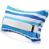 Menkxi 1 Pack 17"x10" Inflatable Beach Pillow with Removable Cover, Beach Chair Backpacking Pillow with Strap Stripe for Summer Sand Pools Travel Vacations(Blue White)
