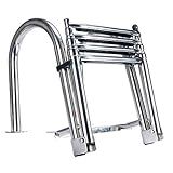 Amarine Made Boat Ladder 4 Steps Removable Premium Stainless Folding Rear Entry Pontoon Boat Ladder w/Extra Wide Step