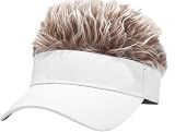 LXOrdora Mens Visor Hats with Spiked Wig Novelty Adjustable Baseball Golf Cap with Fake Hair White Coffee
