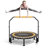 40"/48" Foldable Mini Trampoline Load 330lbs,Portable Exercise Rebounder Trampoline with Adjustable Foam Handle,Fitness Trampoline for Adults (40 in with handrail)