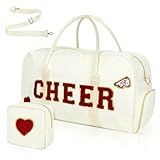 Cheer Bag for Cheerleader Overnight Duffel Nylon Chenille Letter Embroidered Overnight Weekender Bag with Shoes Compartment Practice Gymnastics Ballet School Gym Sleepover