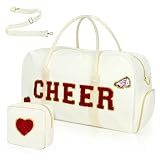 Cheer Bag for Cheerleader Overnight Duffel Nylon Chenille Letter Embroidered Overnight Weekender Bag with Shoes Compartment Practice Gymnastics Ballet School Gym Sleepover