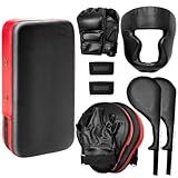 Gemscream 10 In1 Punching Mitts Kick Pad Set Taekwondo Pads Boxing Mitts Focus Pads Boxing Gloves Safety Head Guard Wrist Band for Kickboxing, Karate, Muay Thai, MMA Training(Black)