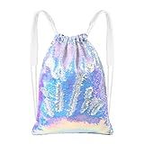 MHJY Sparkly Drawstring Backpack Mermaid Sequin Dance Bag Sports Gym Beach Swim Backpack Birthday Easter Gift Bag