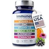 Immuneti Advanced Immune Support – Doctor Formulated 6-in-1 Daily Immunity Supplement – Made in USA – With Vitamin C, D3, Zinc, Elderberry, Garlic & Echinacea - Vital Nutrients & Antioxidants (1)